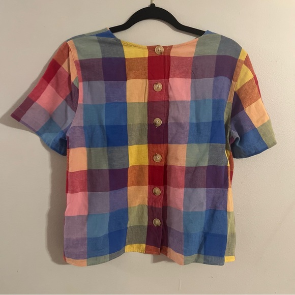 Madewell rainbow gingham boxy button back top size small - Picture 2 of 6